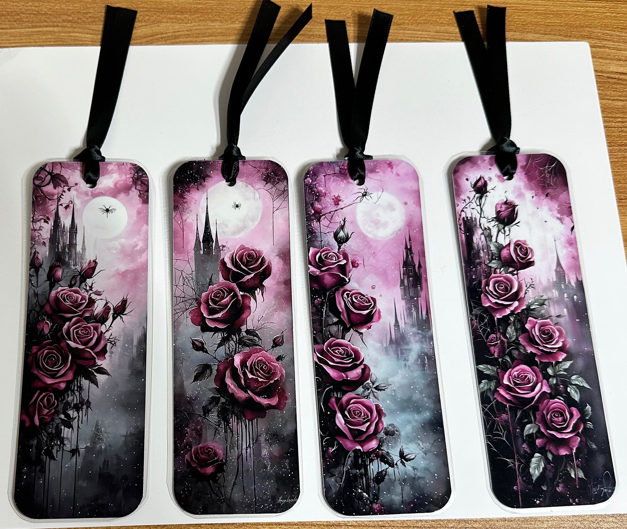 Gothic Roses and Moon, Laminated Bookmarks, set of 4