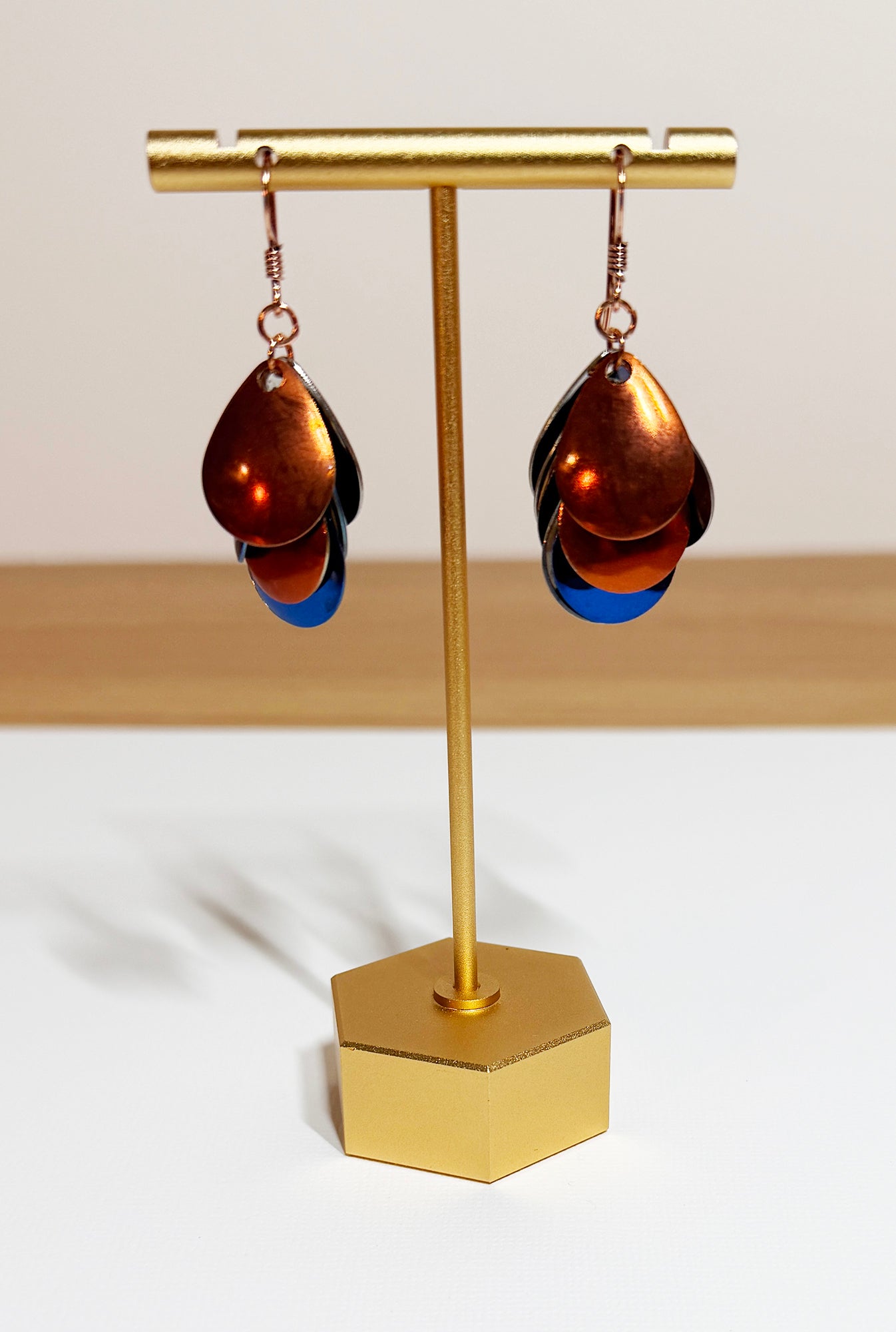 Dangle Earrings with Multiple Copper and Blue Mermaid Scales