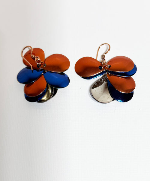 Dangle Earrings with Multiple Copper and Blue Mermaid Scales