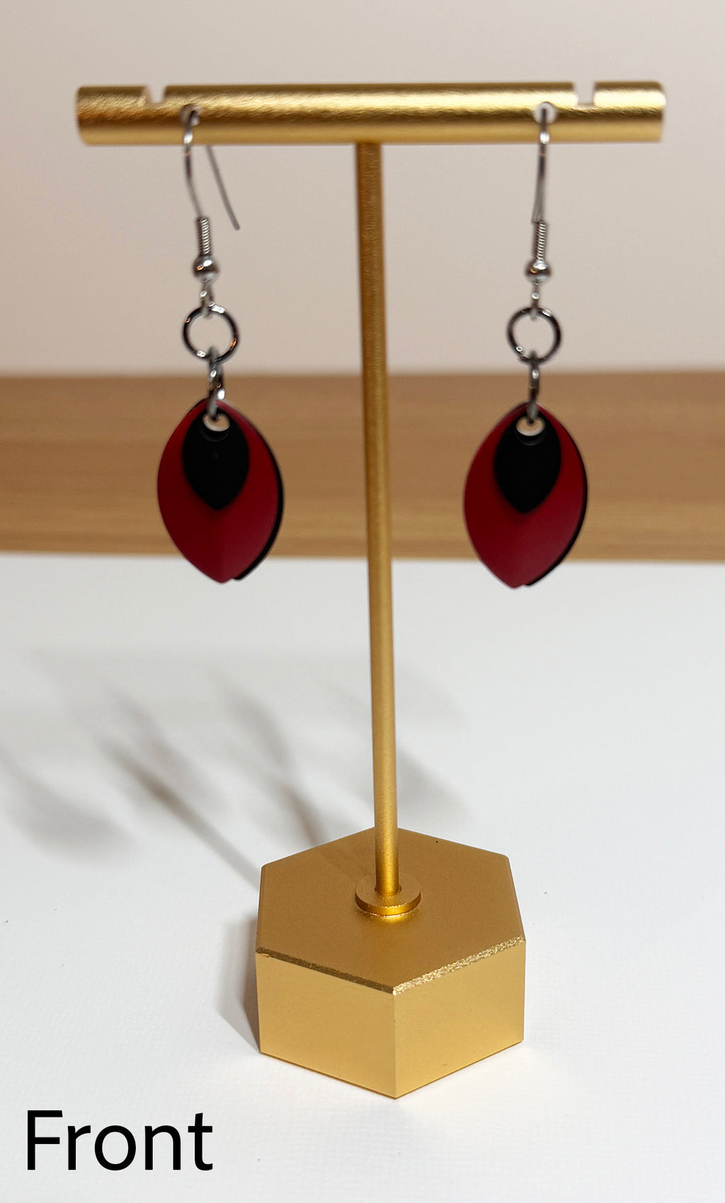 Dangle Earrings with Red, Black, and Silver Scales