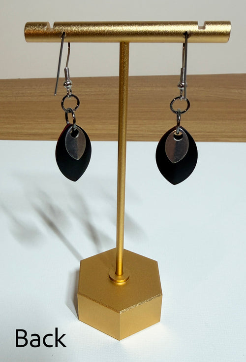 Dangle Earrings with Red, Black, and Silver Scales