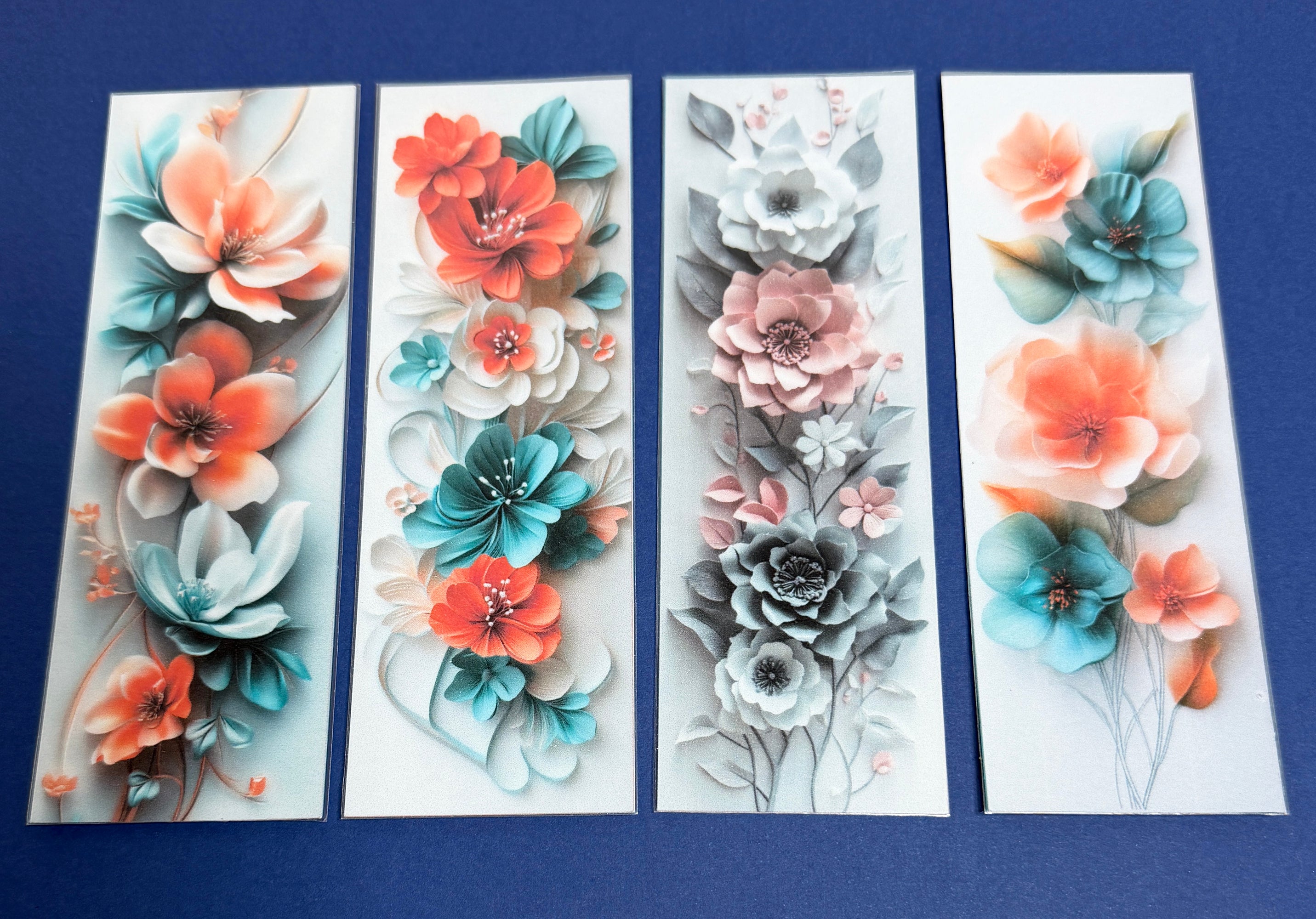 3D floral, Laminated Bookmarks, set of 4