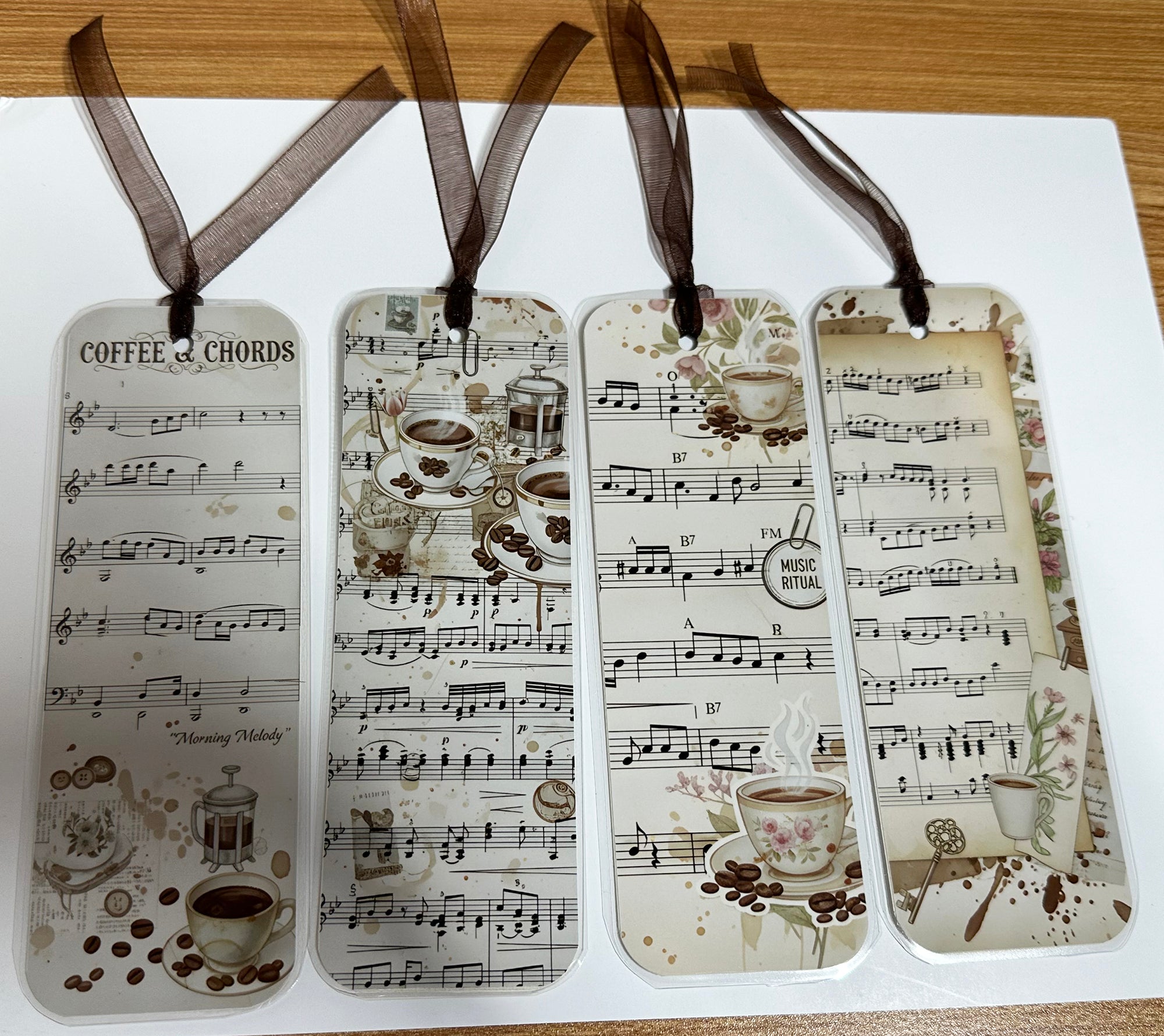Music and Coffee Collage 2, Laminated Bookmarks, set of 4