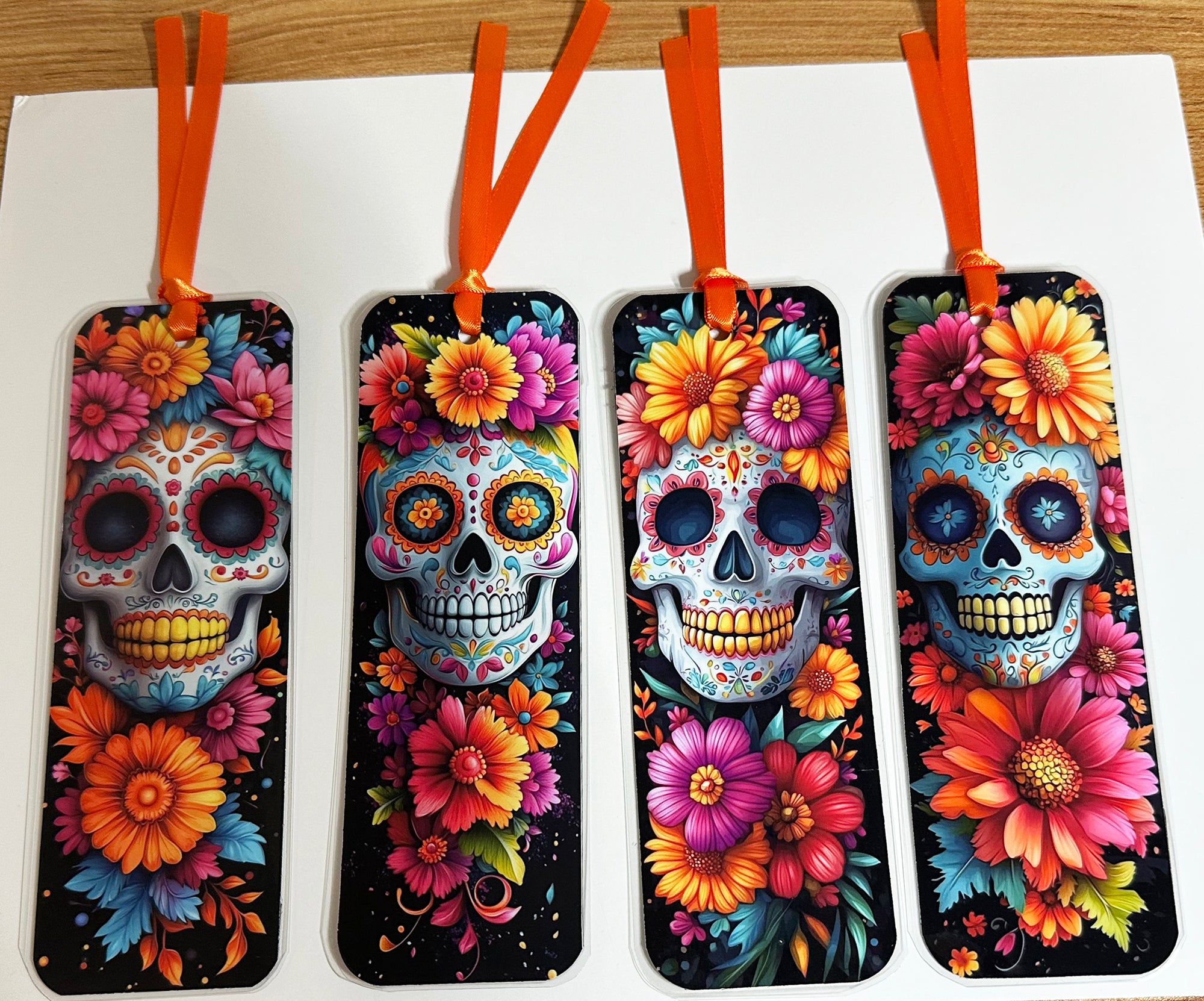 Skull and Flowers, Laminated Bookmarks, set of 4