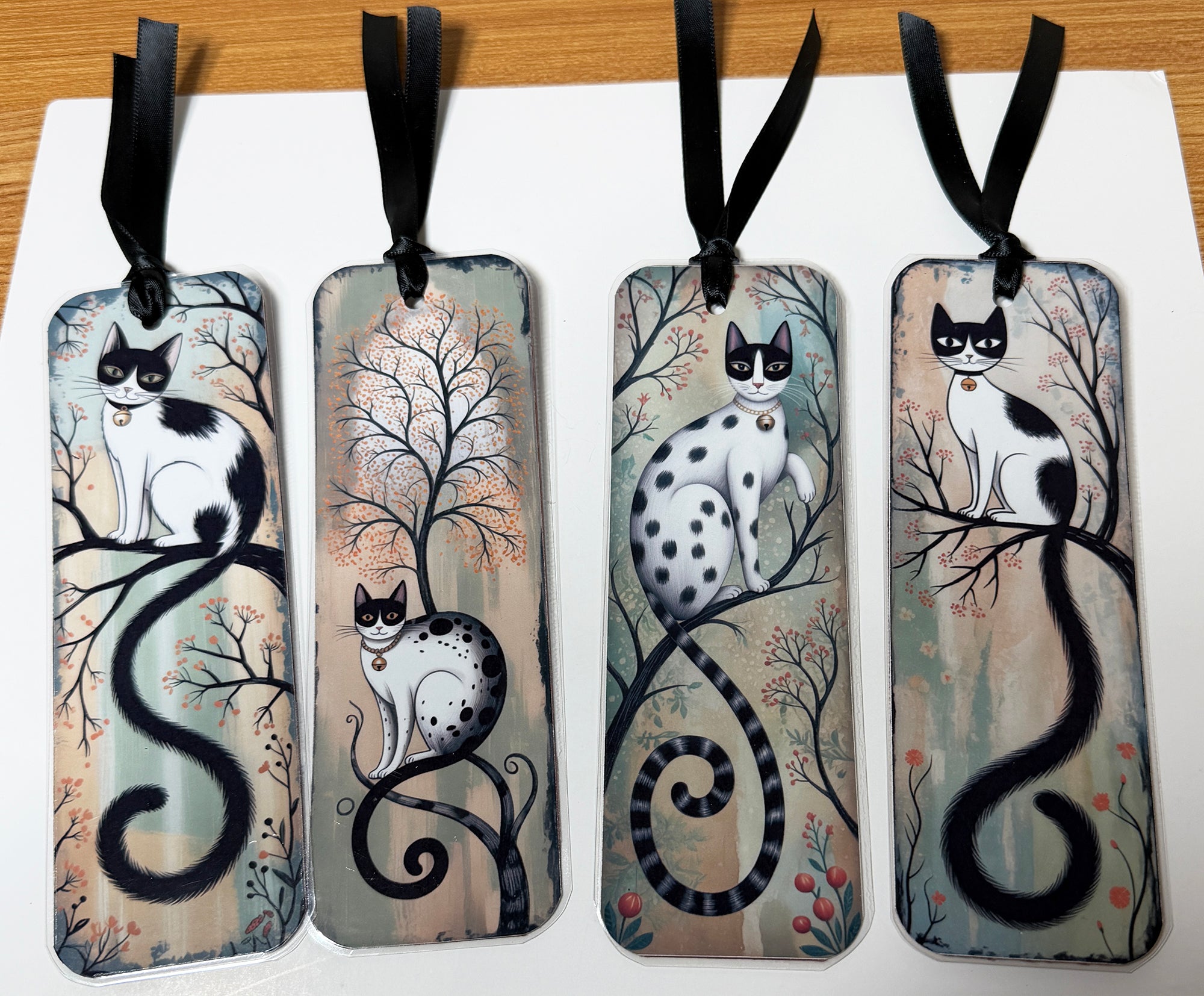 Spooky Cats in Trees, Laminated Bookmarks, set of 4