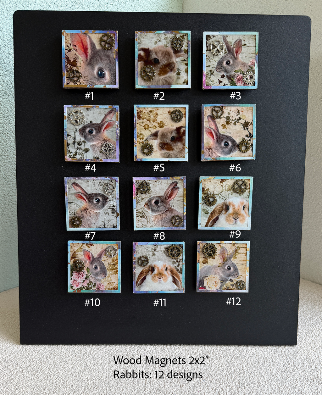Wood Magnets, 2x2", Whimsical Rabbits