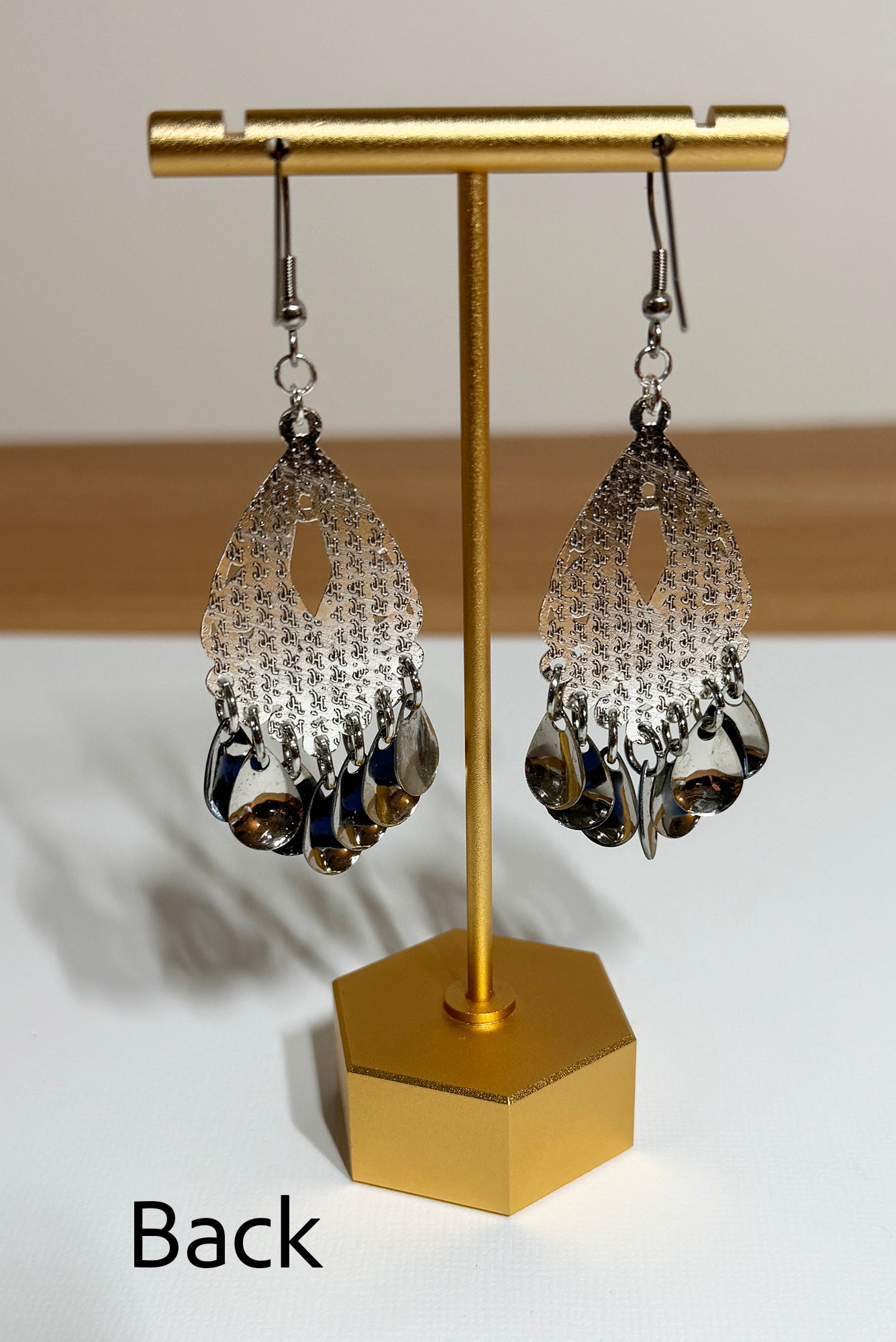 Metallic Tibetan Dangle Earrings with Royal Blue Mermaid Scales