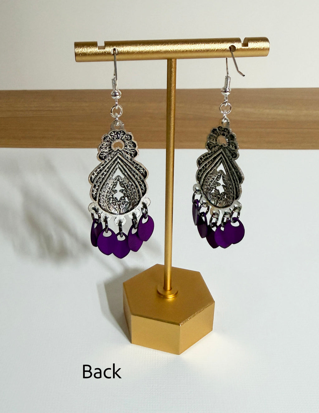 Metallic Tibetan Dangle Earrings with Tiny Scales