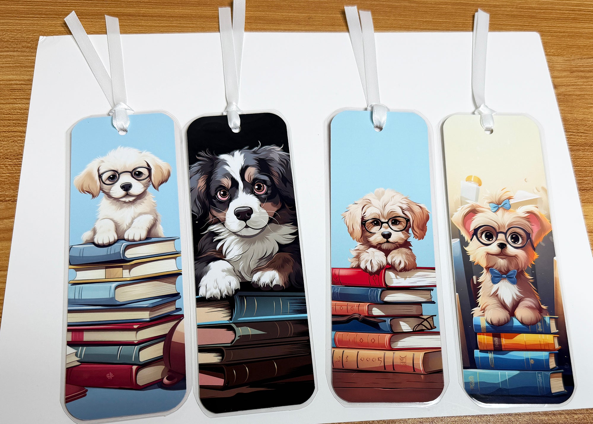 Book Loving Puppies, Laminated Bookmarks, set of 4