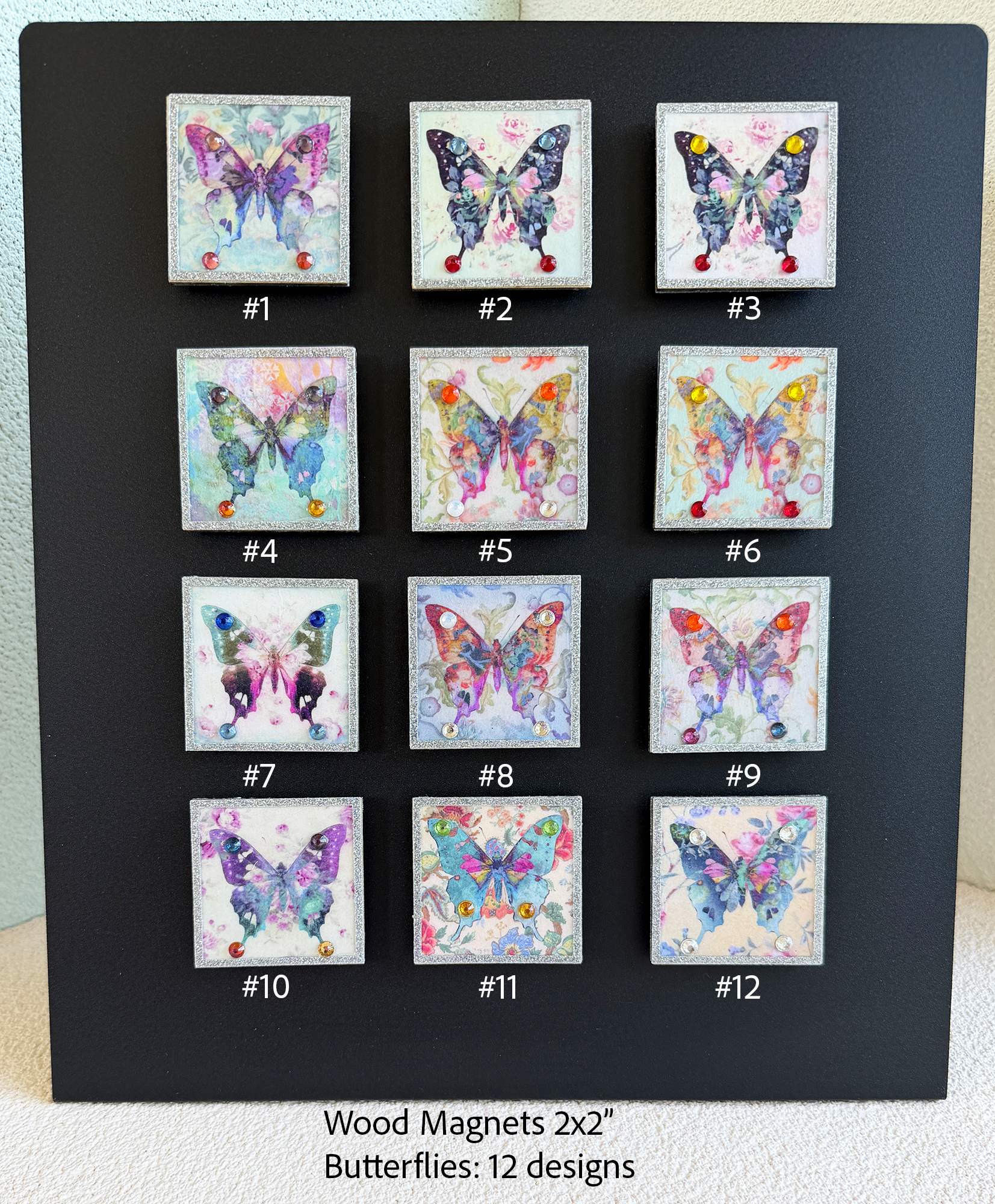 Wood Magnets, 2x2", Butterflies