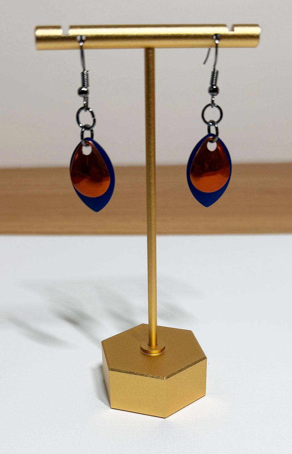 Dangle Earrings with Copper and Blue Dragon Scales