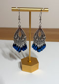 Metallic Tibetan Dangle Earrings with Royal Blue Mermaid Scales