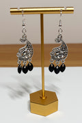 Metallic Paisley-Shaped Tibetan Dangle Earrings with Tiny Black Scales