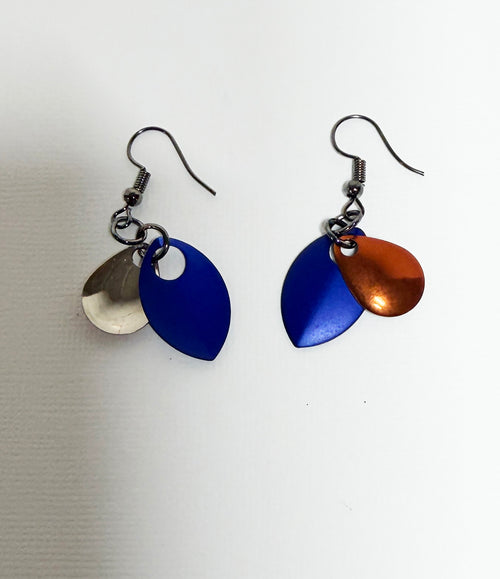 Dangle Earrings with Copper and Blue Dragon Scales