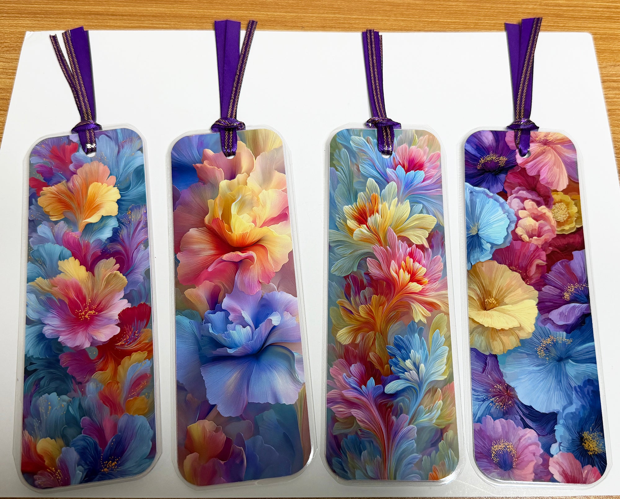 Watercolor Flowers, Laminated Bookmarks, set of 4
